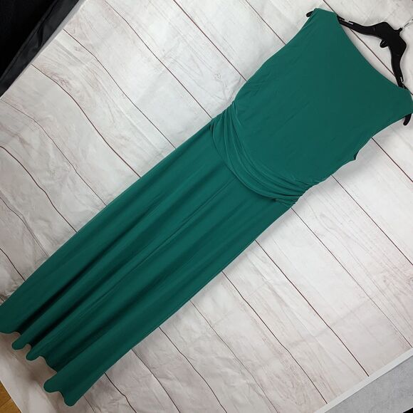 Kasper Dress Gown Long Draped Maxi Green Party 8 Stretch Wedding Romantic Greek - Picture 2 of 16